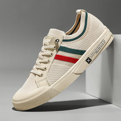 Stylish Knit Sneaker for Women with Lace Up Low Top Striped Trim Casual Style