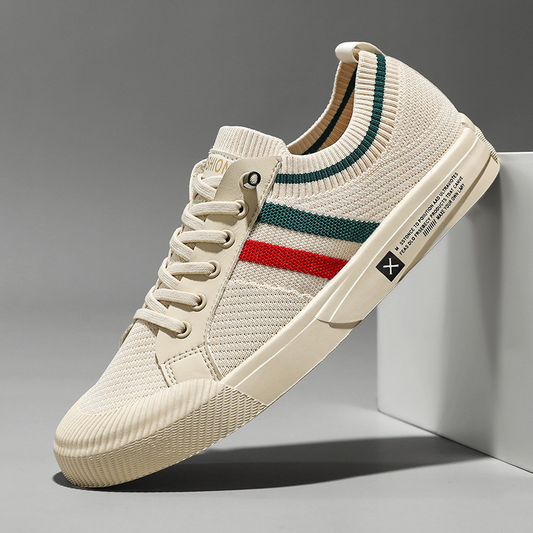 Stylish Knit Sneaker for Women with Lace Up Low Top Striped Trim Casual Style