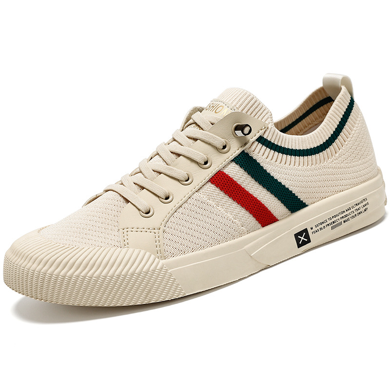 Stylish Knit Sneaker for Women with Lace Up Low Top Striped Trim Casual Style