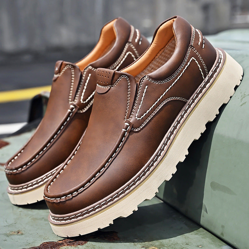 Stylish Leather Loafer for Women with Moc Toe Slip-On Stitched Platform Style