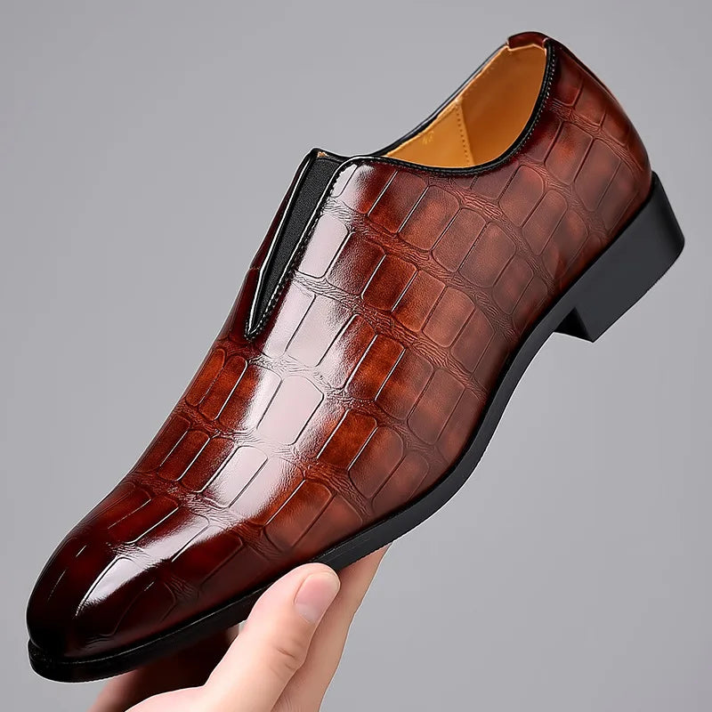 Elegant Crocodile Embossed Leather Loafer for Women with Slip-On Pointed Toe Textured Casual Style