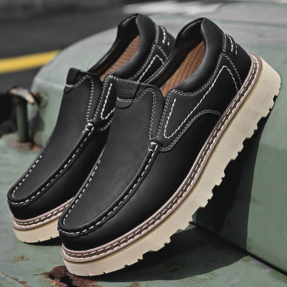 Stylish Leather Loafer for Women with Moc Toe Slip-On Stitched Platform Style