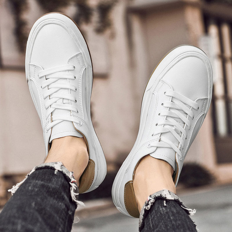Stylish Leather Fashion Sneaker for Women with Lace Up Round Toe Contrast Heel Casual Style