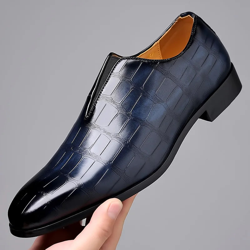Elegant Crocodile Embossed Leather Loafer for Women with Slip-On Pointed Toe Textured Casual Style