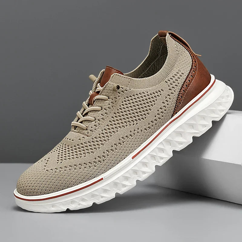 Effortless Knit Mesh Fashion Sneaker for Women with Lace Up Brogue Trim Lightweight Casual Style
