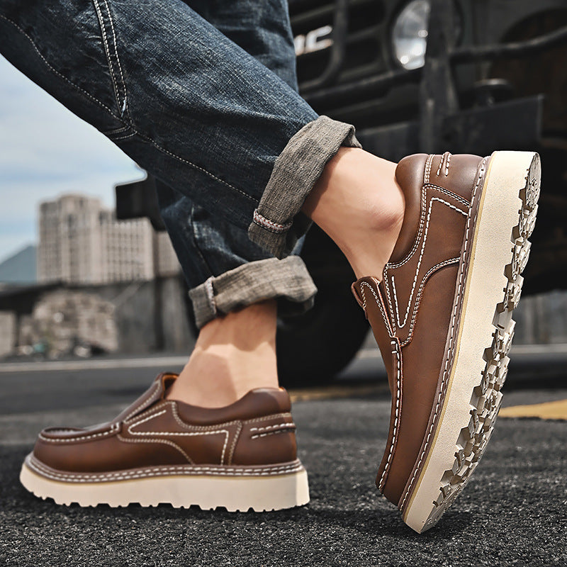 Stylish Leather Loafer for Women with Moc Toe Slip-On Stitched Platform Style