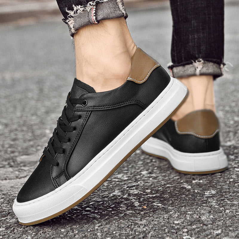 Stylish Leather Fashion Sneaker for Women with Lace Up Round Toe Contrast Heel Casual Style