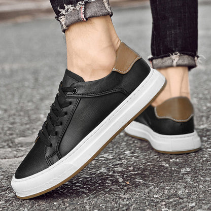 Stylish Leather Fashion Sneaker for Women with Lace Up Round Toe Contrast Heel Casual Style