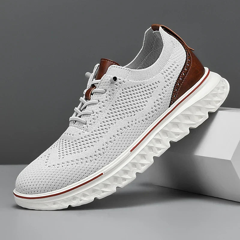 Effortless Knit Mesh Fashion Sneaker for Women with Lace Up Brogue Trim Lightweight Casual Style