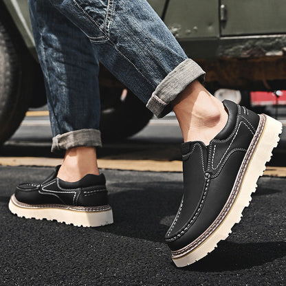 Stylish Leather Loafer for Women with Moc Toe Slip-On Stitched Platform Style