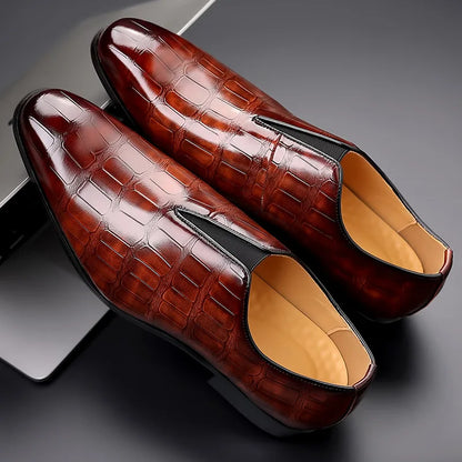 Elegant Crocodile Embossed Leather Loafer for Women with Slip-On Pointed Toe Textured Casual Style