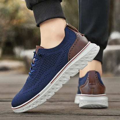 Effortless Knit Mesh Fashion Sneaker for Women with Lace Up Brogue Trim Lightweight Casual Style