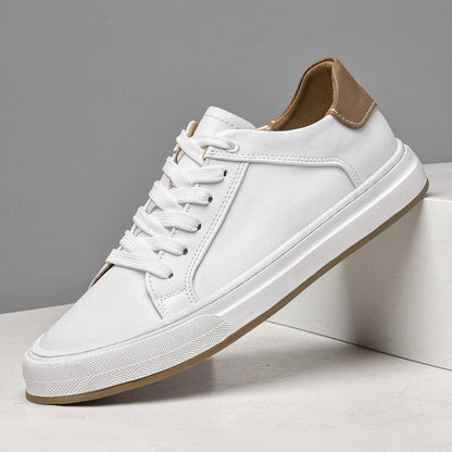 Stylish Leather Fashion Sneaker for Women with Lace Up Round Toe Contrast Heel Casual Style