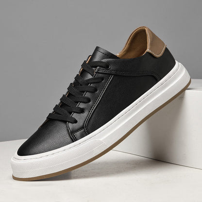 Stylish Leather Fashion Sneaker for Women with Lace Up Round Toe Contrast Heel Casual Style