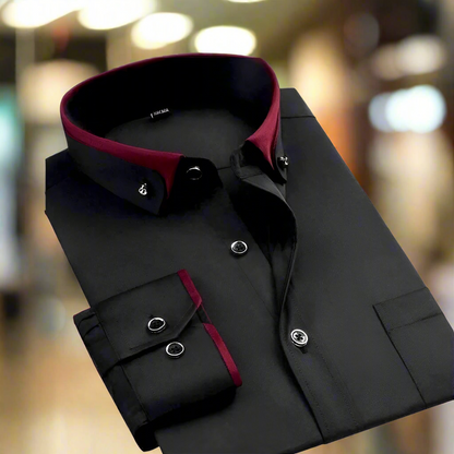 Elegant Contrast Trim Dress Shirt for Women with Point Collar Long Sleeve Button Front Casual Style