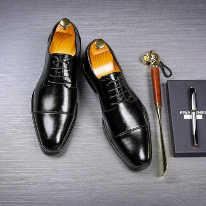 Stylish Leather Oxford Shoe for Women with Cap Toe Lace Up Derby Formal Style