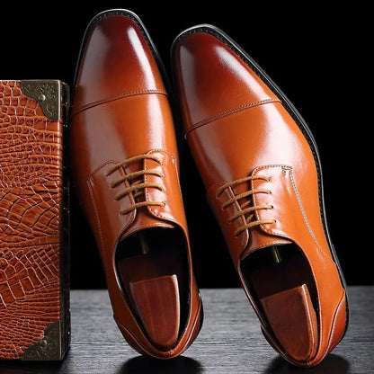 Stylish Leather Oxford Shoe for Women with Cap Toe Lace Up Derby Formal Style
