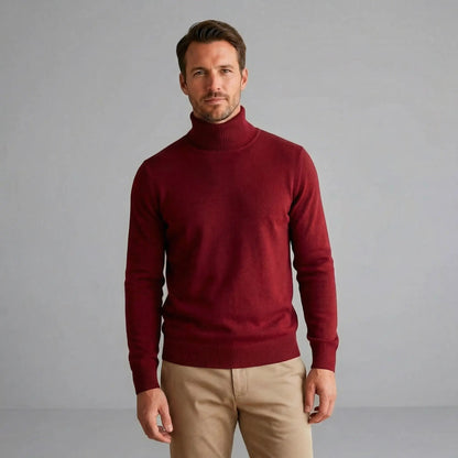 Comfortable Burgundy Knit Turtleneck Sweater for Women with High Neck Long Sleeve Ribbed Cuff Casual Style