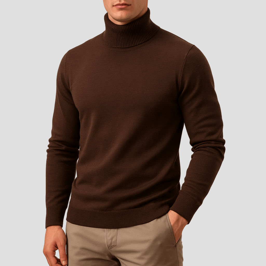 Comfortable Burgundy Knit Turtleneck Sweater for Women with High Neck Long Sleeve Ribbed Cuff Casual Style