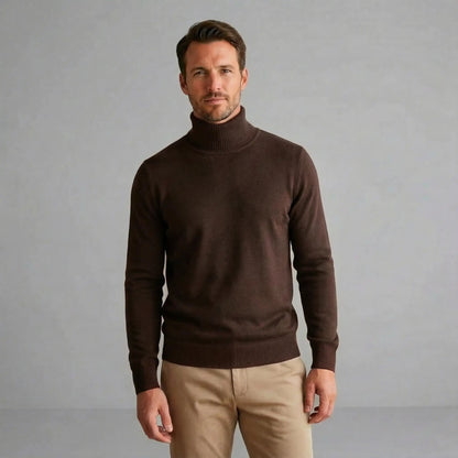 Comfortable Burgundy Knit Turtleneck Sweater for Women with High Neck Long Sleeve Ribbed Cuff Casual Style