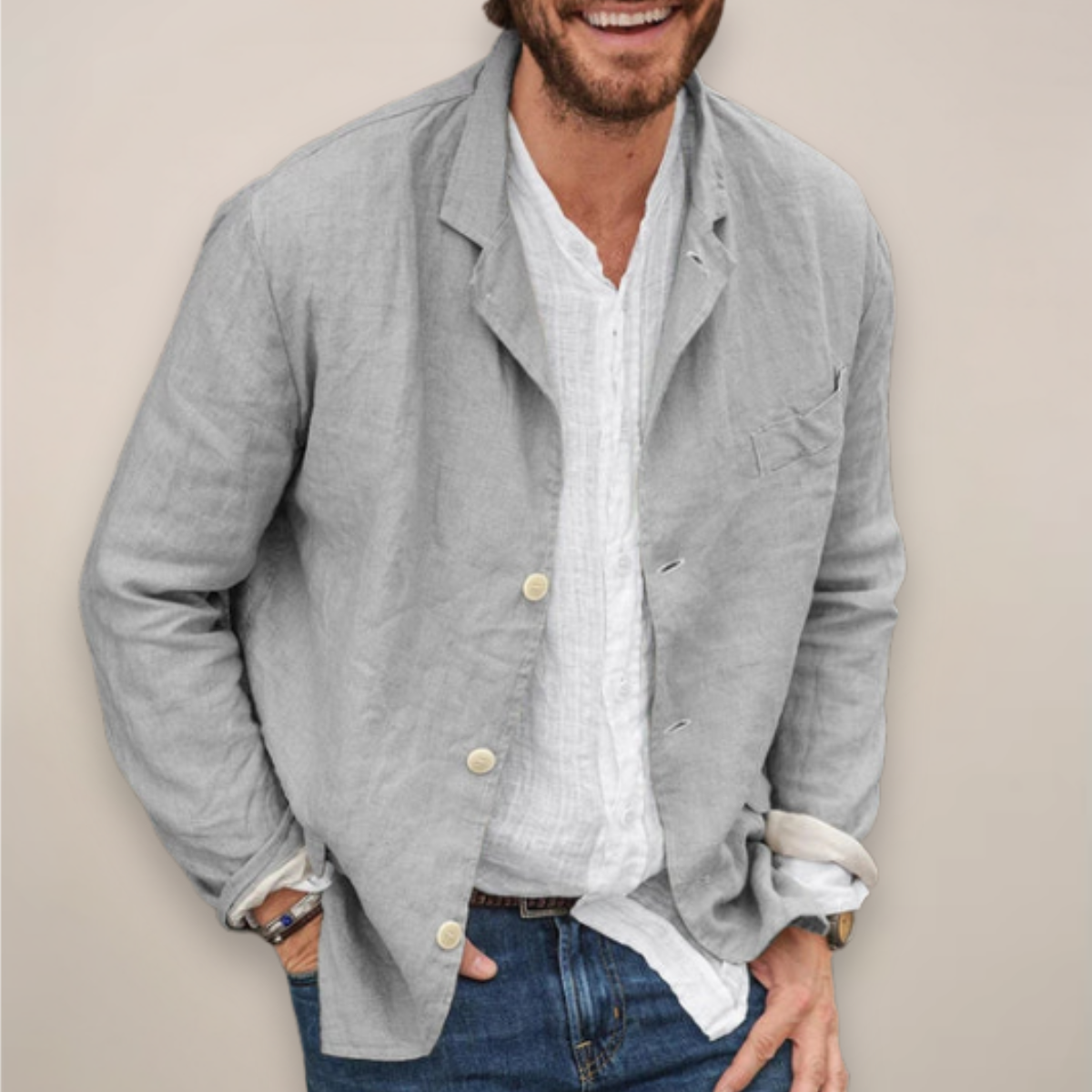 Effortless Linen Jacket for Women with Notch Lapel Long Sleeve Button Front Relaxed Casual Style