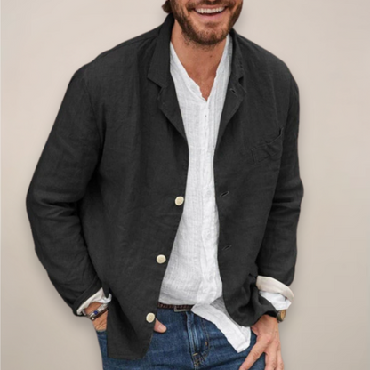 Effortless Linen Jacket for Women with Notch Lapel Long Sleeve Button Front Relaxed Casual Style