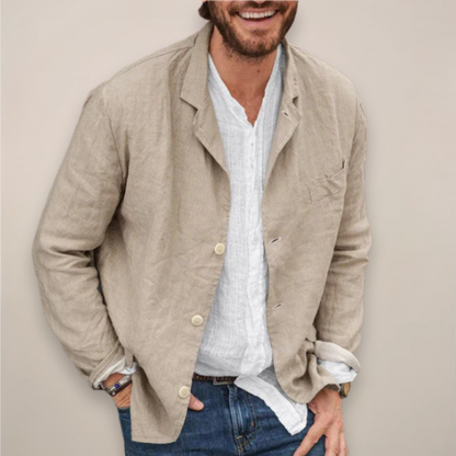 Effortless Linen Jacket for Women with Notch Lapel Long Sleeve Button Front Relaxed Casual Style