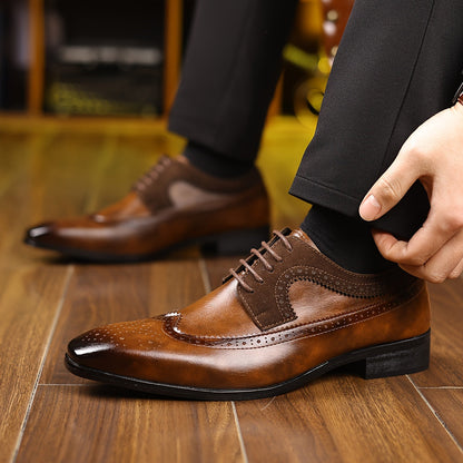 Elegant Wingtip Brogue Oxford for Women with Lace Up Two Tone Suede Panel Formal Style