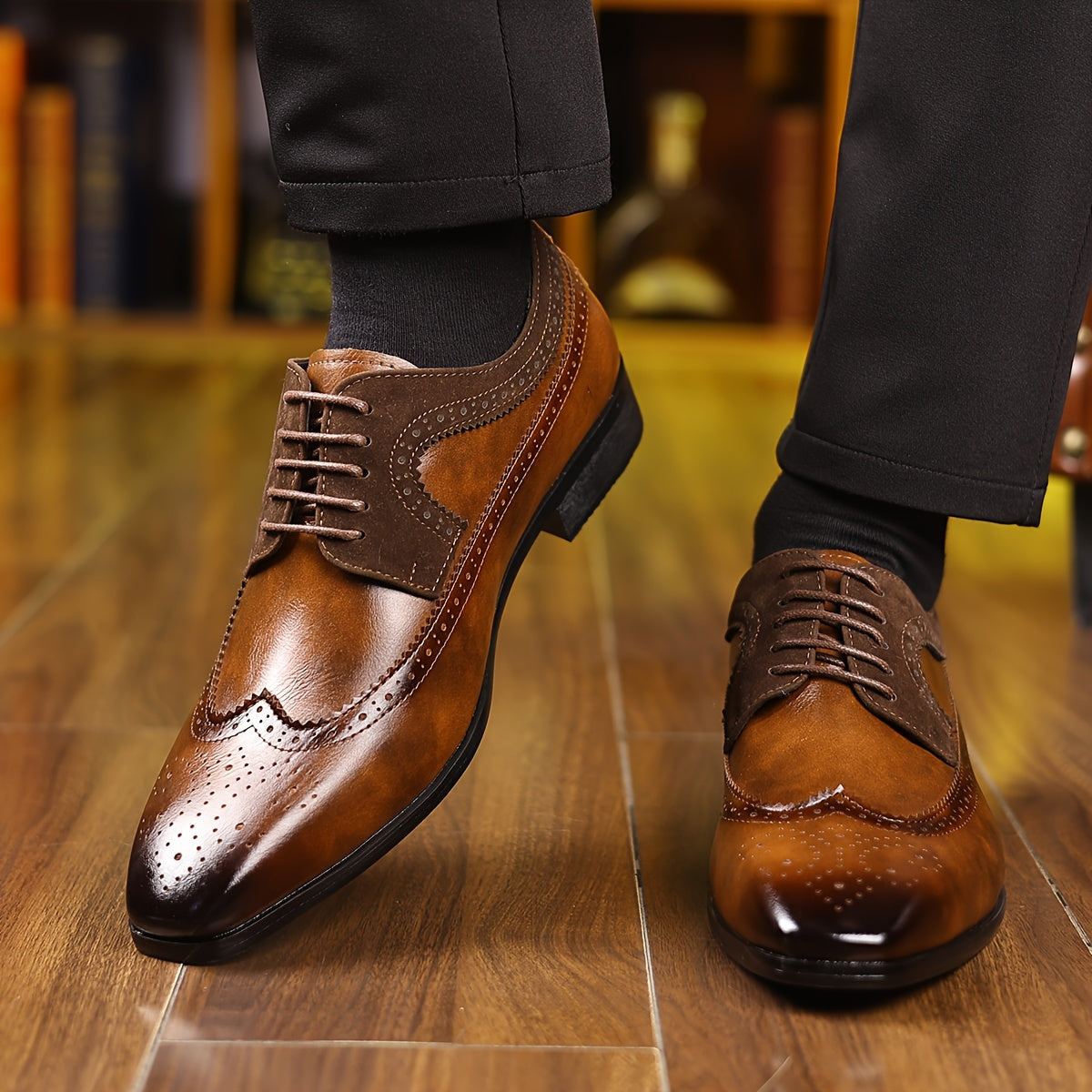 Elegant Wingtip Brogue Oxford for Women with Lace Up Two Tone Suede Panel Formal Style