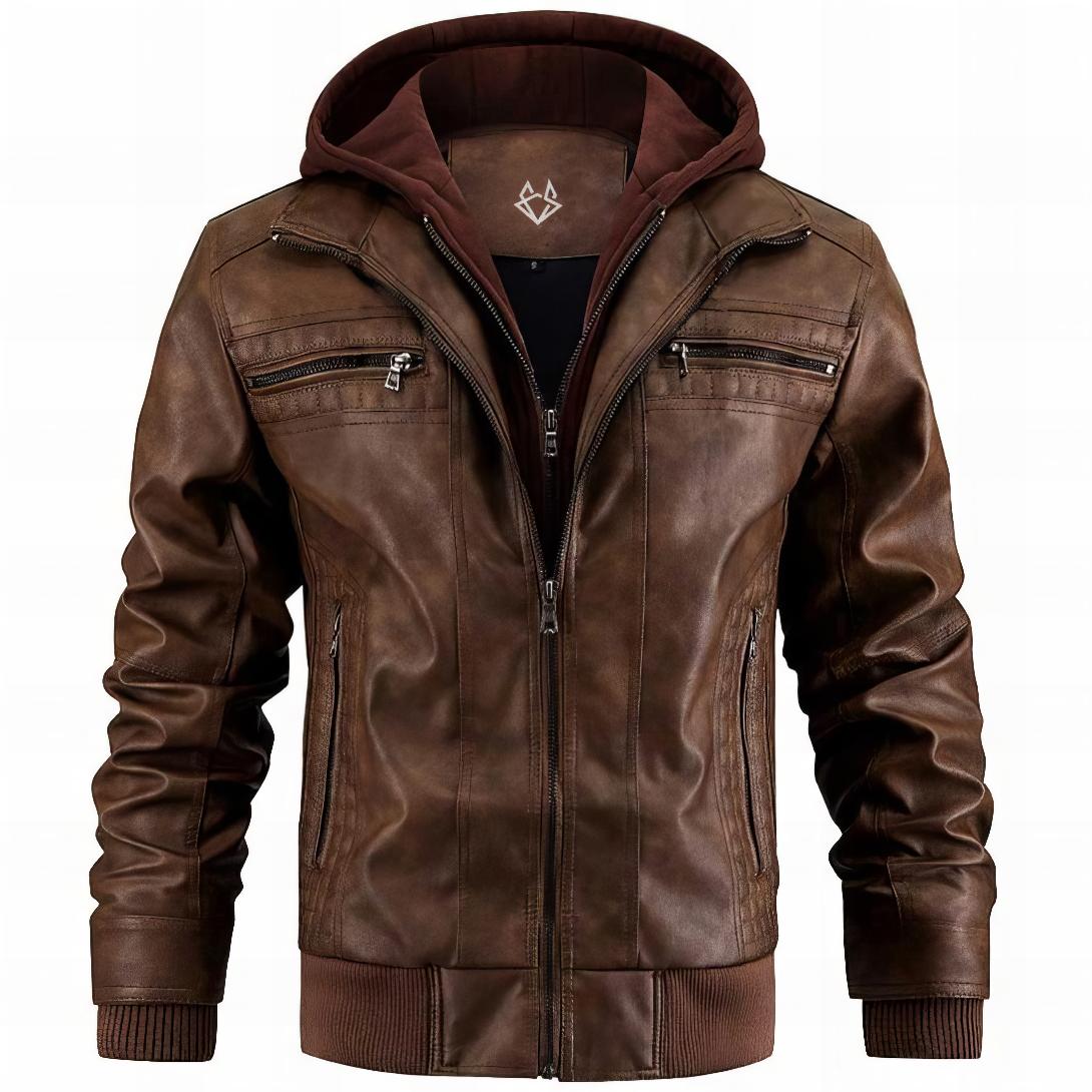 Effortless Faux Leather Jacket for Women with Hooded Long Sleeve Quilted Zip Pocket Relaxed Style