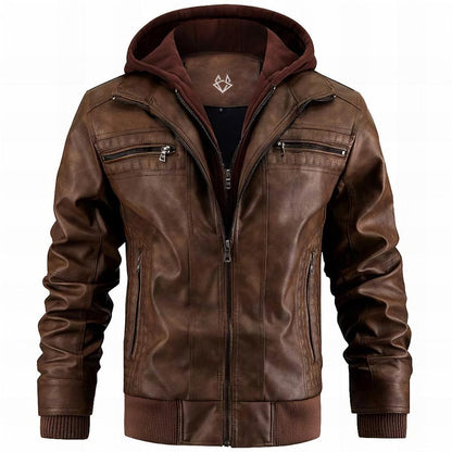 Effortless Faux Leather Jacket for Women with Hooded Long Sleeve Quilted Zip Pocket Relaxed Style