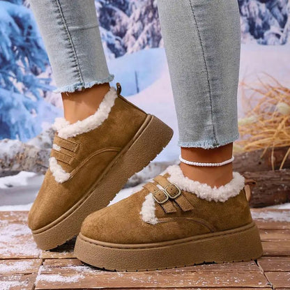 Comfortable Winter Shoes for Women with Faux Fur Lining Double Buckle Strap Platform Sole Style