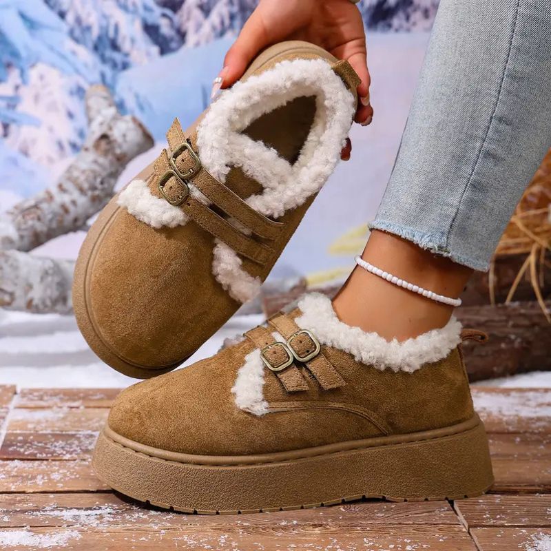 Comfortable Winter Shoes for Women with Faux Fur Lining Double Buckle Strap Platform Sole Style