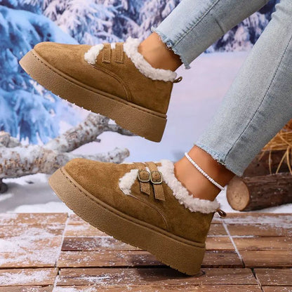 Comfortable Winter Shoes for Women with Faux Fur Lining Double Buckle Strap Platform Sole Style