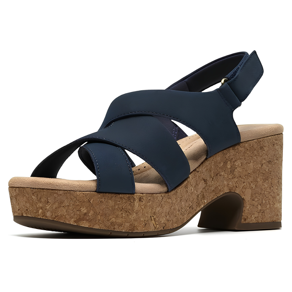 Comfortable Heeled Sandals for Women with Crossover Strap Cork Block Heel Slingback Style