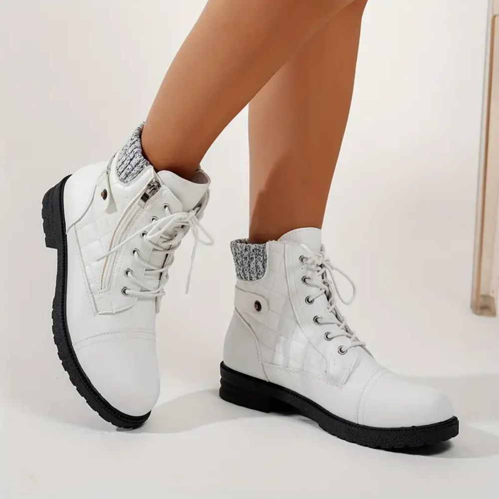 Comfortable Boots for Women with Lace Up Cap Toe Chunky Lug Sole Ankle Style