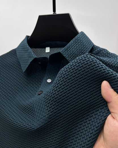Elegant Textured Knit Polo Shirt for Women with Spread Collar Long Sleeve Button Placket Relaxed Style