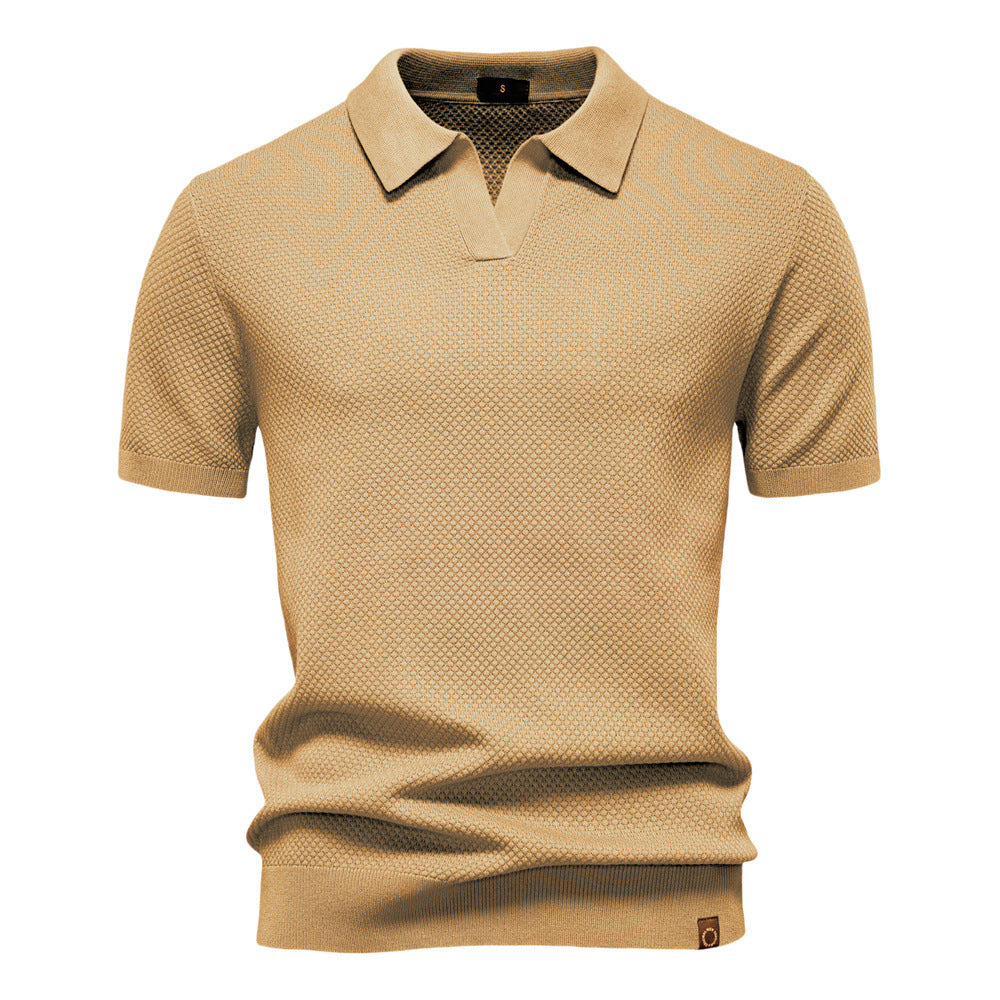 Comfortable Textured Knit Polo Shirt for Women with V Neck Short Sleeve Ribbed Fitted Casual Style