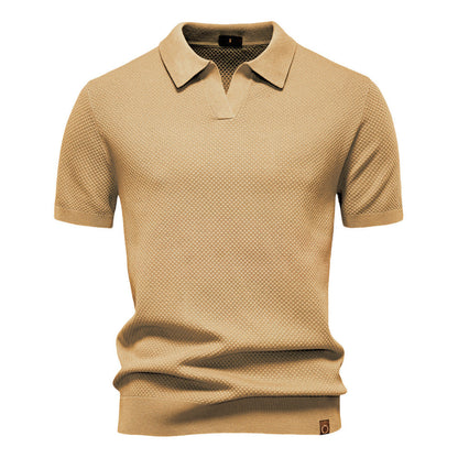 Comfortable Textured Knit Polo Shirt for Women with V Neck Short Sleeve Ribbed Fitted Casual Style