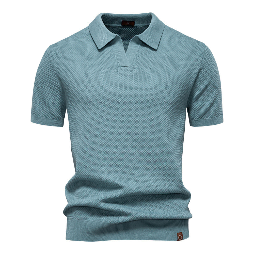 Comfortable Textured Knit Polo Shirt for Women with V Neck Short Sleeve Ribbed Fitted Casual Style