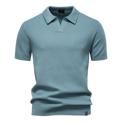 Comfortable Textured Knit Polo Shirt for Women with V Neck Short Sleeve Ribbed Fitted Casual Style