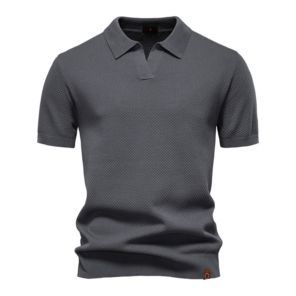Comfortable Textured Knit Polo Shirt for Women with V Neck Short Sleeve Ribbed Fitted Casual Style