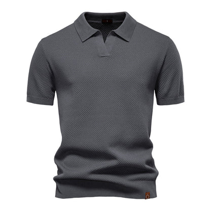 Comfortable Textured Knit Polo Shirt for Women with V Neck Short Sleeve Ribbed Fitted Casual Style