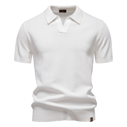 Comfortable Textured Knit Polo Shirt for Women with V Neck Short Sleeve Ribbed Fitted Casual Style