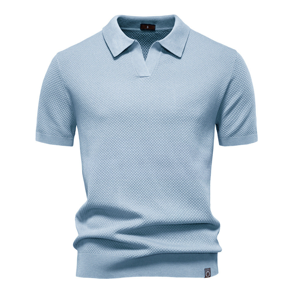 Comfortable Textured Knit Polo Shirt for Women with V Neck Short Sleeve Ribbed Fitted Casual Style