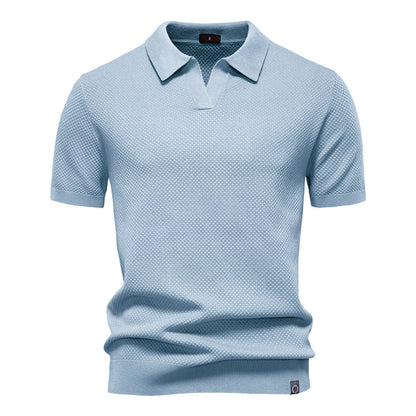 Comfortable Textured Knit Polo Shirt for Women with V Neck Short Sleeve Ribbed Fitted Casual Style