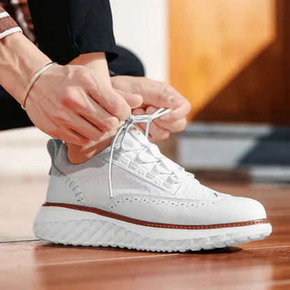 Stylish Woven Leather Brogue Sneaker for Women with Lace Up Wingtip Chunky Sole Casual Style