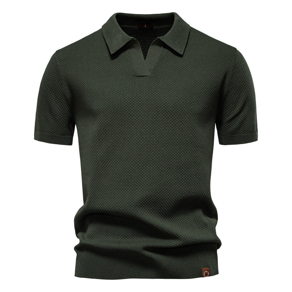 Comfortable Textured Knit Polo Shirt for Women with V Neck Short Sleeve Ribbed Fitted Casual Style