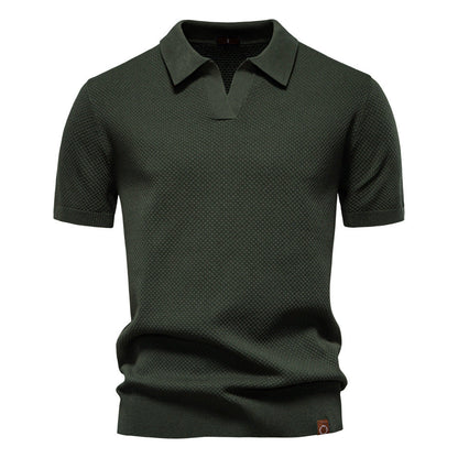 Comfortable Textured Knit Polo Shirt for Women with V Neck Short Sleeve Ribbed Fitted Casual Style