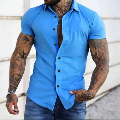 Effortless Stretch Button Up Shirt for Women with Point Collar Short Sleeve Slim Fit Casual Style